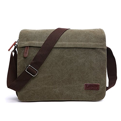 LOSMILE Borse a spalla da Uomo,Borse Messenger di tela, Borse per PC portatili, Borsa a tracolla, Per lavoro e scuola. (L-Army Green)