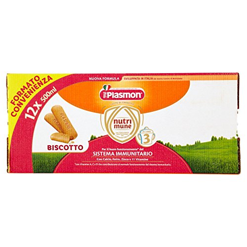 Plasmon Latte Liquido Nutri Mune 3 Biscotto - 12 confezioni da 500 ml, Totale: 6 l