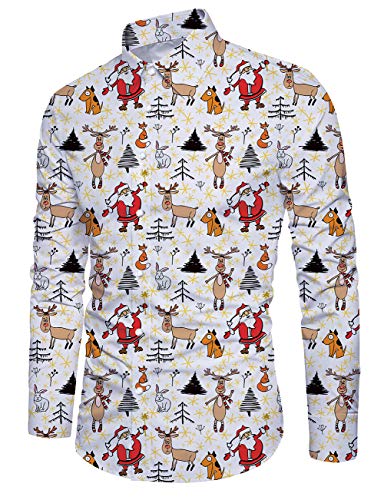 Camicia da Uomo Camicia di Natale Stampa Cervo Manica Lunga Abbottonatura Moda Aloha Vacanze Escursionismo Abbigliamento Brutto Natale Camicie di Natale Rosso