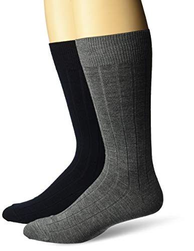 Marchio Amazon - Buttoned Down, confezione di 2 calzini da uomo in lana merino, Multicolore (Navy/Grey Nvg), US Shoe Size: 12-16 (EU 46-50)