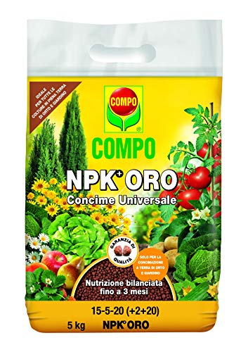 Compo NPK Oro, Concime Universale per Orto e Piante da Giardino, Nutrizione Bilanciata Fino A 3 Mesi, Confezione da 5 kg,