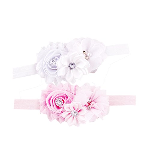 JMITHA Bambino fascia Fasce di fiore della neonata Cerchietto elastico Accessori per capelli a fiori (A - 2 pezzi)