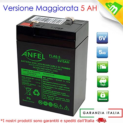 Batteria Gel di Piombo per: Moto,quads, Veicoli Giocattolo 6V 5Ah (sostituisce Anche 4Ah 4,5Ah)