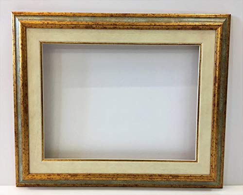 Cornice in legno con passepartout per tela o fotografia-profilo gola liscia argento e oro effetto anticato-interno cm 60 x 100