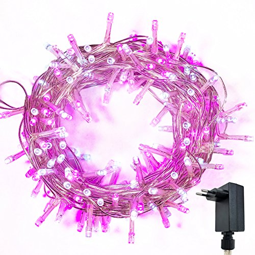 Catena Luminosa WISD Cavo Trasparente Stringa Luci Con 8 Modalità, Funzione Di Memoria, Decorativa Da Interni e Esterni, 23M 400 LED Catena Luci Per Casa/Natale/Giardino/Feste (Rosa + Bianco)