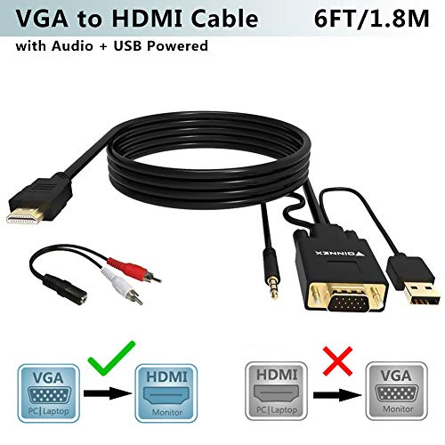 Adattatore VGA HDMI Cavo con Audio,Convertitore/Adattore da VGA a HDMI(PC Vecchio Stile a TV/Monitor con Femmina HDMI),Trasformatore Maschio VGA to HDMI Connettore Filo 1080P per Laptop su Proiettore