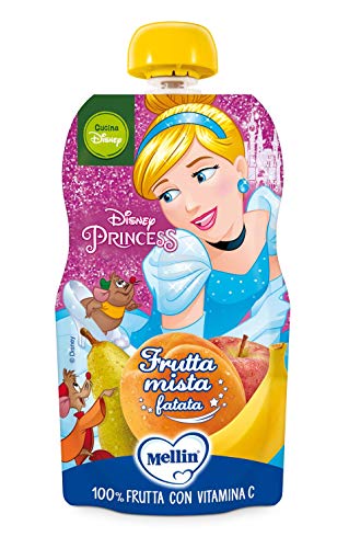 Mellin, Pouch Merenda Disney Principesse Frutta Mista - 6 Confezioni da 110 gr
