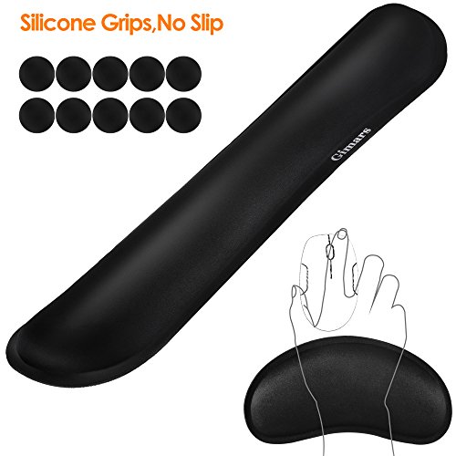 Gimars Cuscini Poggiapolsi per Mouse e Tastiera Sollievo dal Dolore/Mouse Pad Antiscivolo Durevole e Comodo/Lycra Tessuto Memory Foam Design Ergonomico Nero