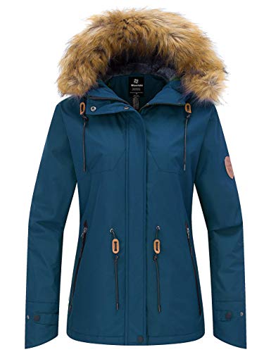 Wantdo Giubbotto da Viaggio a Vento Cappotto da Escursionismo Outdoor Jacket for Work with Hooded Warm Giubbotto Running Antipioggia Donna Blu Verde S