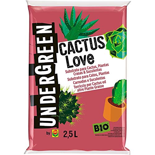 Undergreen, 2,5 Cactus Love, Terriccio BIO Ideale per tutte le Cactacee e altre Piante Grasse da appartamento o balcone, 2,5 Litri,