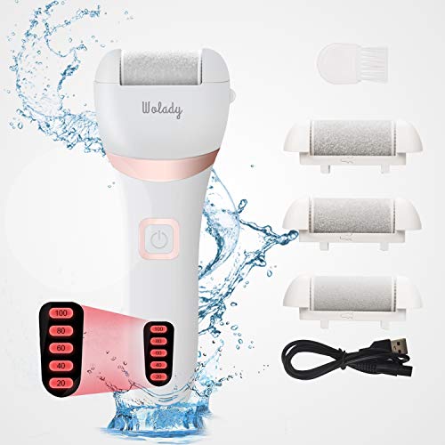 Piedi Roll Elettrico Piedicure Roll Professionale Ricaricabile USB Wolady 3 Rullo Ricambio 2 Velocita 5 Livelli IPX7 Impermeabile Rimozione Calli Piedi Elettrico Pedicure Roll Piedi Cura Togli Calli