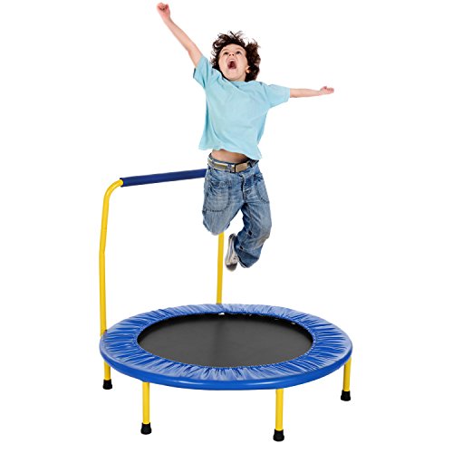 Profun Trampolino Elastico per Bambini Indoor con corrimano di Sicurezza, Mini Trampolino 36 '' per Esterno/Interno, Sicuro e Portatile, Pieghevole e Resistente per i Bambini (Blu)