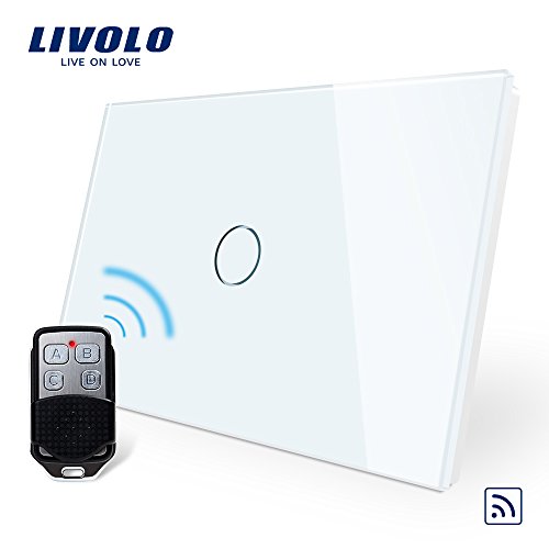 LIVOLO Wireless Remoto Interruttore della Luce con Indicatore LED Touch Switch con Pannello in Cristallo Toccare Interruttore a parete per Illuminazione Domestica,1 Gang 1 Way,C901R-11