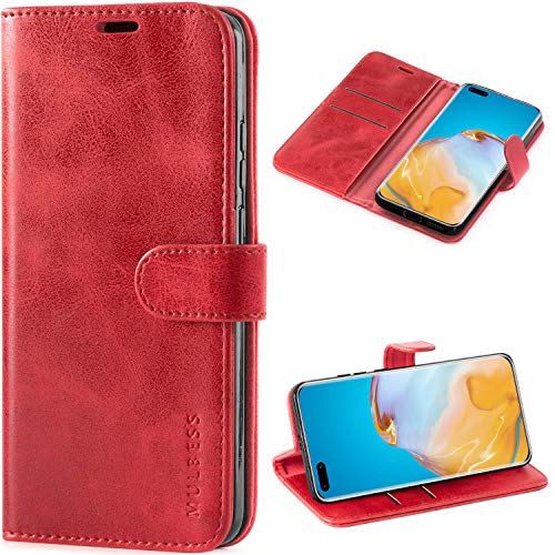 Mulbess Cover per Huawei P40 PRO, Custodia Pelle con Magnetica per Huawei P40 PRO [Vinatge Case], Vno Rosso