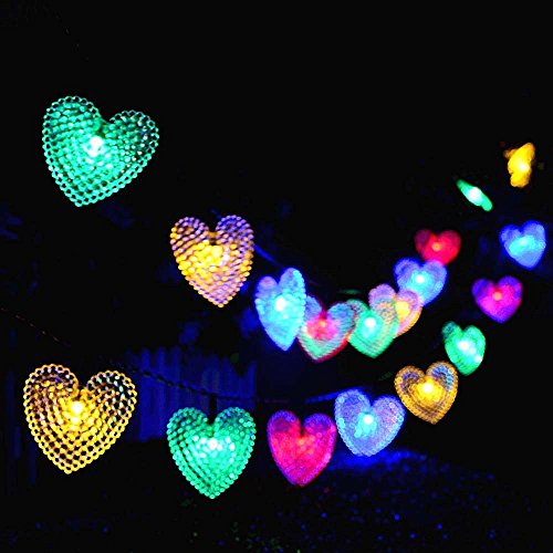 Catene Luminose Esterne,KINGCOO Impermeabile 20ft 30LED Amore Cuore Natale Solare Stellato Decorativo Luci Stringa con 8 modalità per Giardino Nozze Festa Terrazza Illuminazione (Multicolore)