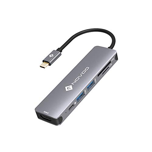 NOVOO Hub USB C Multiporta - 6 in 1 con 100W PD Carica, HDMI 4K, 2 Porte USB 3.0, Lettore SD/Micro SD, Adattatore per MacBook PRO, iPad PRO, Windows, Grigio siderale