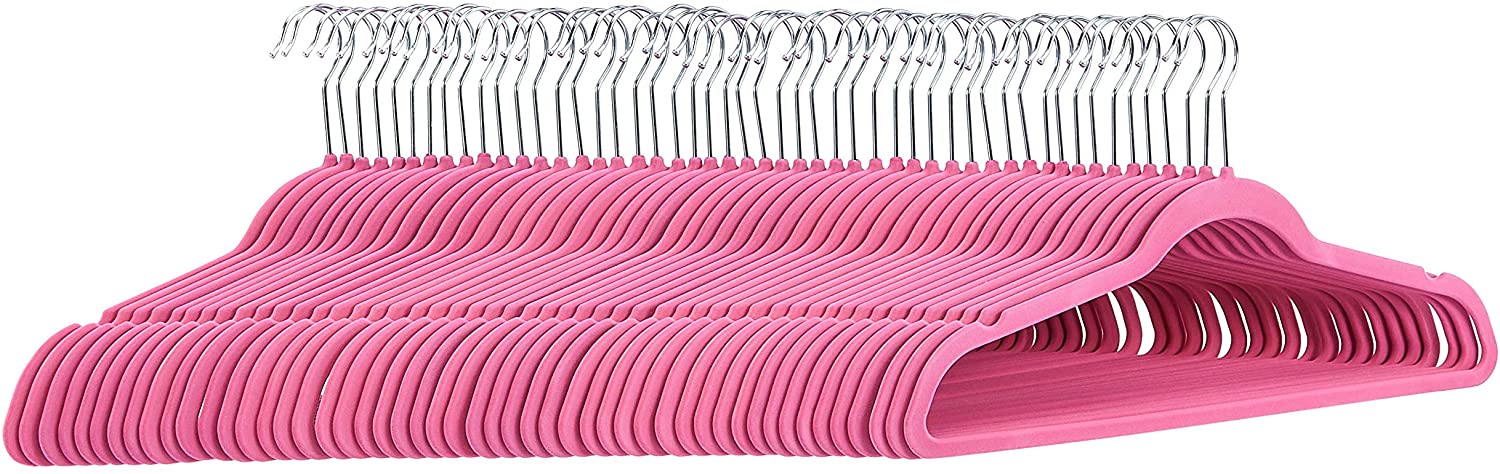 AmazonBasics - Grucce in velluto per abiti, in velluto, colore rosa, confezione da 50