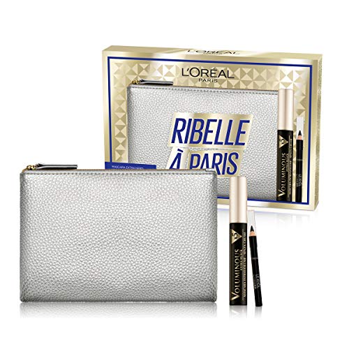L'Oréal Paris Idea Regalo Donna, Pochette con Mascara Volumizzante Voluminous + Matita Occhi Nera Le Khol, Extra Nero