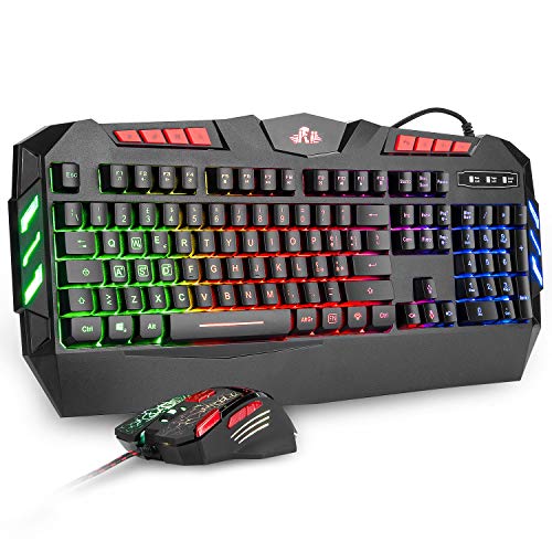 Rii Gaming RK900+ (Layout Italiano) - Set Tastiera con Anti-Ghosting e Mouse con Sensibilità Regolabile Fino a 2400 DPI (con retroilluminazione LED Arcobaleno)