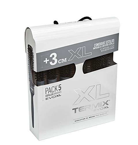 Termix Evolution XL - Pack di 5 spazzole per capelli rotonde, 3 cm più lunghe, che riducono i tempi di asciugatura, fibre ionizzate e tubo antiaderente. Comprende i diametri 17, 23, 28, 32 e 43