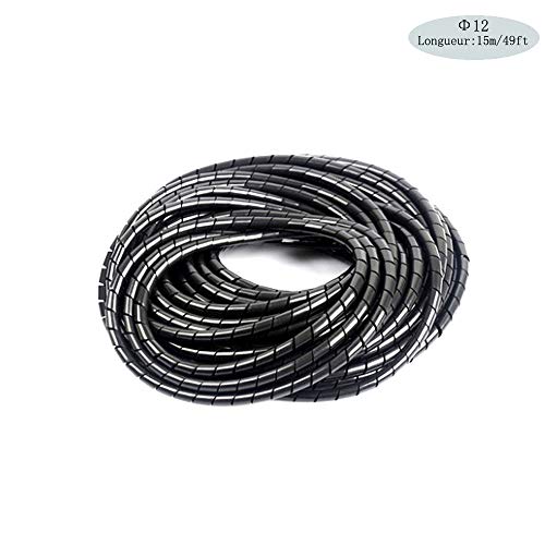 YUE QIN 15m Raccogli cavi spiralato Cable Tidy Hoses Tubo a Spirale Diametro 12 mm(Nero)