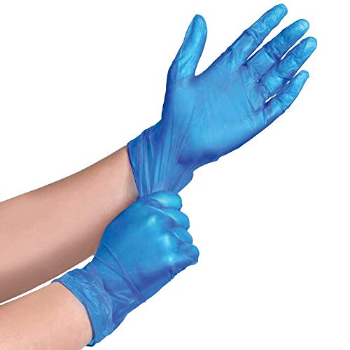 Confezione da 100 guanti usa e getta in vinile di alta qualità, trasparente/blu senza polvere e lattice., M, Blu, 1