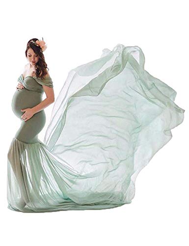 Frecoccialo - Abito da gravidanza, per fotografia, lungo, senza maniche, tinta unita, in mussola verde Taglia unica