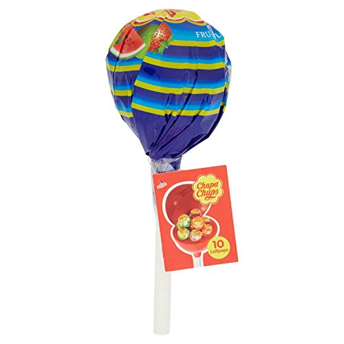 Chupa Chups Lecca Lecca Mega Chups, Grande Lollipop Contenente 10 Lollipops Monopezzi, Fragola, Arancia, Mela, Ciliegia, Anguria, Limone, Gusti Assortiti, 1 pezzo