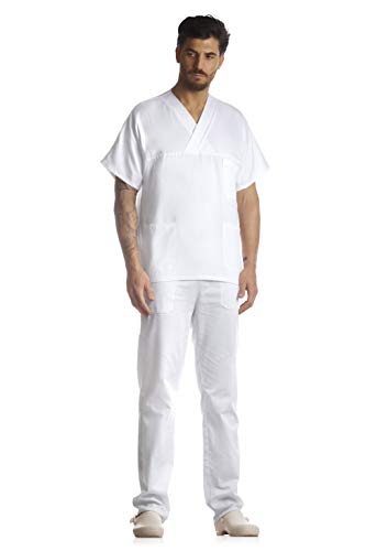 Tecno Hospital Divisa completa ospedaliera unisex, OSS, estetica, infermiere, casacca e pantalone (bianco, m)