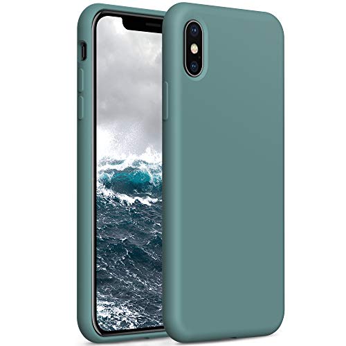 YATWIN Compatibile con Cover iPhone X 5,8'', Compatibile con Cover iPhone XS Silicone Liquido, Protezione Completa del Corpo con Fodera in Microfibra, Verde Pino