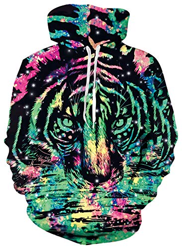 Loveternal Tigre Felpa Ragazzo 3D Stampato Tiger Hoodie Fresco Leggero Pull Girocollo Sweatshirt per Donna Uomo L