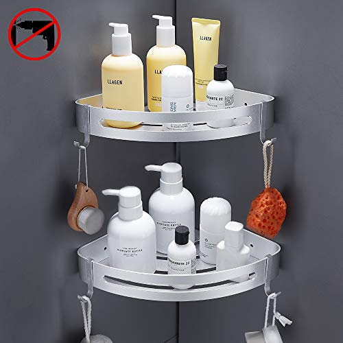 Hoomtaook Portasapone Doccia Mensola da Doccia Organizzatore Senza Chiodi, Senza Danni Nastro Biadesivo, Alluminio, Cesto Anti Ruggine per Bagno e Cucina, 2 Pezzi Argento