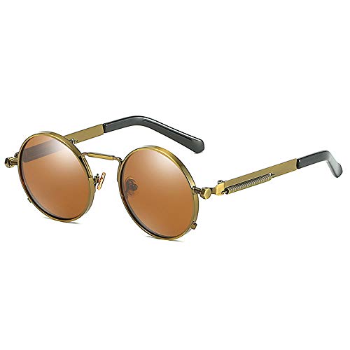 Kennifer Retro Occhiali da Sole Rotondi Metallo Unisex Eyewear Circle Specchio Occhiali UV400 per Uomini e Donne (tè bronzo)