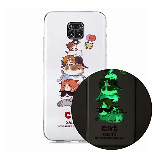 Miagon Luminoso Custodia per Xiaomi Redmi Note 9 Pro,Luminosa Morbida in Silicone Ultra Sottile TPU Cover Bumper Backcover Protezione con Lampeggiante,Bello Gatto