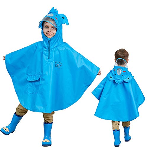 Gudotra Pioggia Incappucciati Blu Antipioggia Poncho con Cappuccino Giacche per Pioggia Unisex per Bambini 110-130cm