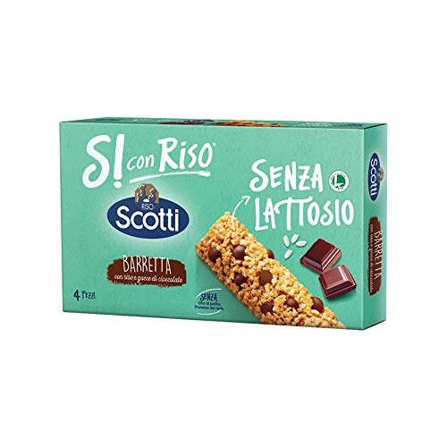 Si con Riso - Barrette Cereali con Riso e Gocce di Cioccolato Senza Lattosio - Snack Senza Olio di Palma - 4 Barrette
