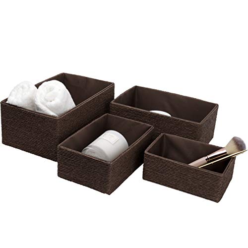 La Jolíe - Set di 4 cestini impilabili in tessuto, per riporre oggetti, armadi, bagno, camera da letto, marrone