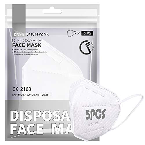 [5 PCS] Maschera facciale FFP2 / KN95, maschera FFP2 protettiva a 5 strati Certificata CE Alta capacità di filtrazione Taglia M/L Bianco