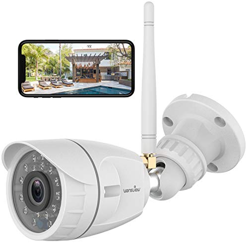 Telecamera Wifi Esterno, Wansview 1080P Videocamera Sorveglianza Wifi con Visione Notturna, Rilevamento di Movimento, Accesso Remoto, Funziona con Alexa W4 Bianco