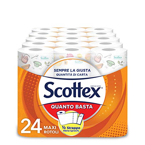 Scottex Quanto Basta, Carta Cucina Opzione Mezzo Strappo, Confezione da 24 Maxi Rotoli