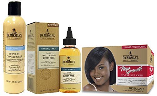 Dr. Miracles New Growth No Lye Relaxer Regular Kit, Daily Gro Moisturizing Oil 118ml & Leave in Conditioner 237ml