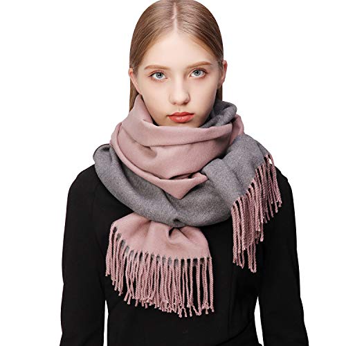 RIIQIICHY Donna Sciarpa Scialle Pashmina Invernale Elegante Lungo Morbida Rversibili Stole Avvolgere rosybrown e grigio