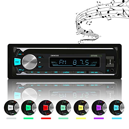 XYFANG Autoradio Bluetooth, 4 x 60W Auto Stereo Audio Ricevitore con Lettore MP3 USB / TF/ AUX / FM + Chiamata a Mani Libere,Telecomando Senza Fili, 7 colori LED regolabili