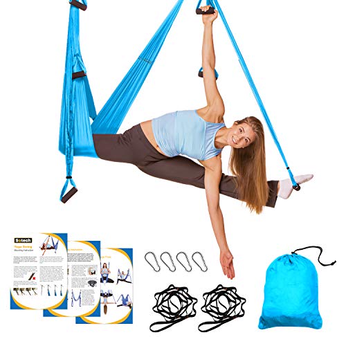 Sotech - Antigravity Yoga Hammock, Yoga Swing Set, Turquoise, Daisy Chain 1.2 meters, Dimensione: 250 x 150 cm, Dimensioni piegato: 26 x 24 x 11 cm