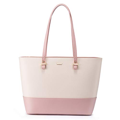 LOVEVOOK Borsa da donna shopper shopper borsa a tracolla beige borsa da donna grande tote per ufficio scuola shopping borsa da viaggio in pelle con cerniera, albicocca rosa-L