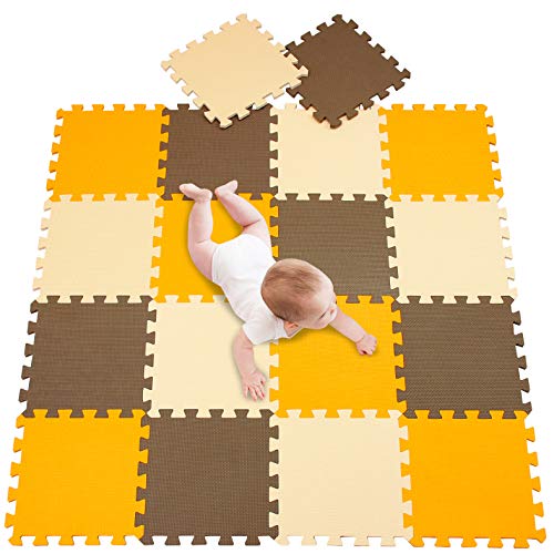 meiqicool Tappeto Puzzle Tappetini Puzzle per Bambini Giochi Giocattoli Puzzle|Tappeti da Gioco 18 Pezzi Tappetini Arancioe Marrone e Beige 020610