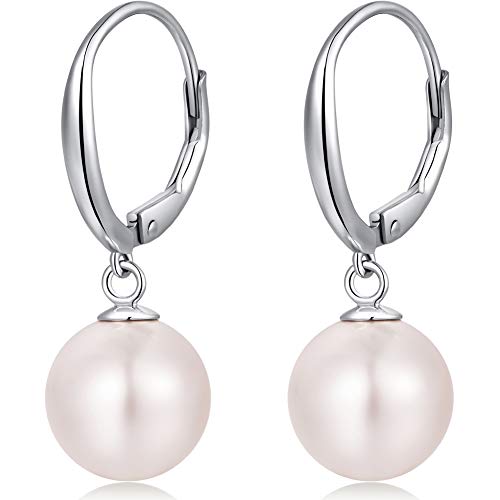 jiamiaoi Orecchini di perle Donna Argento 925 Orecchini di perle per donna Orecchini di perle pendenti in argento Orecchini a cerchio con orecchini di perle Perla bianca 10MM