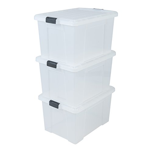 Iris Ohyama, set di tre scatole di storage con chiusura a scatto - Power Box - SK-700, di plastica, trasparente, 68 L, 63,5 x 44,6 x 35,5 cm