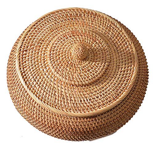 SODIAL Scatole di Rattan con Coperchio Vassoio di Vimini Multiuso Intrecciato Un Mano con Fibra di Rattan Resistente Diametro Rotondo da 11 Pollici