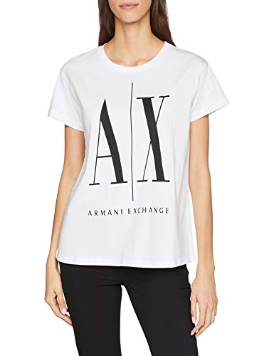 ARMANI EXCHANGE Icontee Logo T-Shirt, Bianco (White W/Black Print 5100), XX-Large Donna